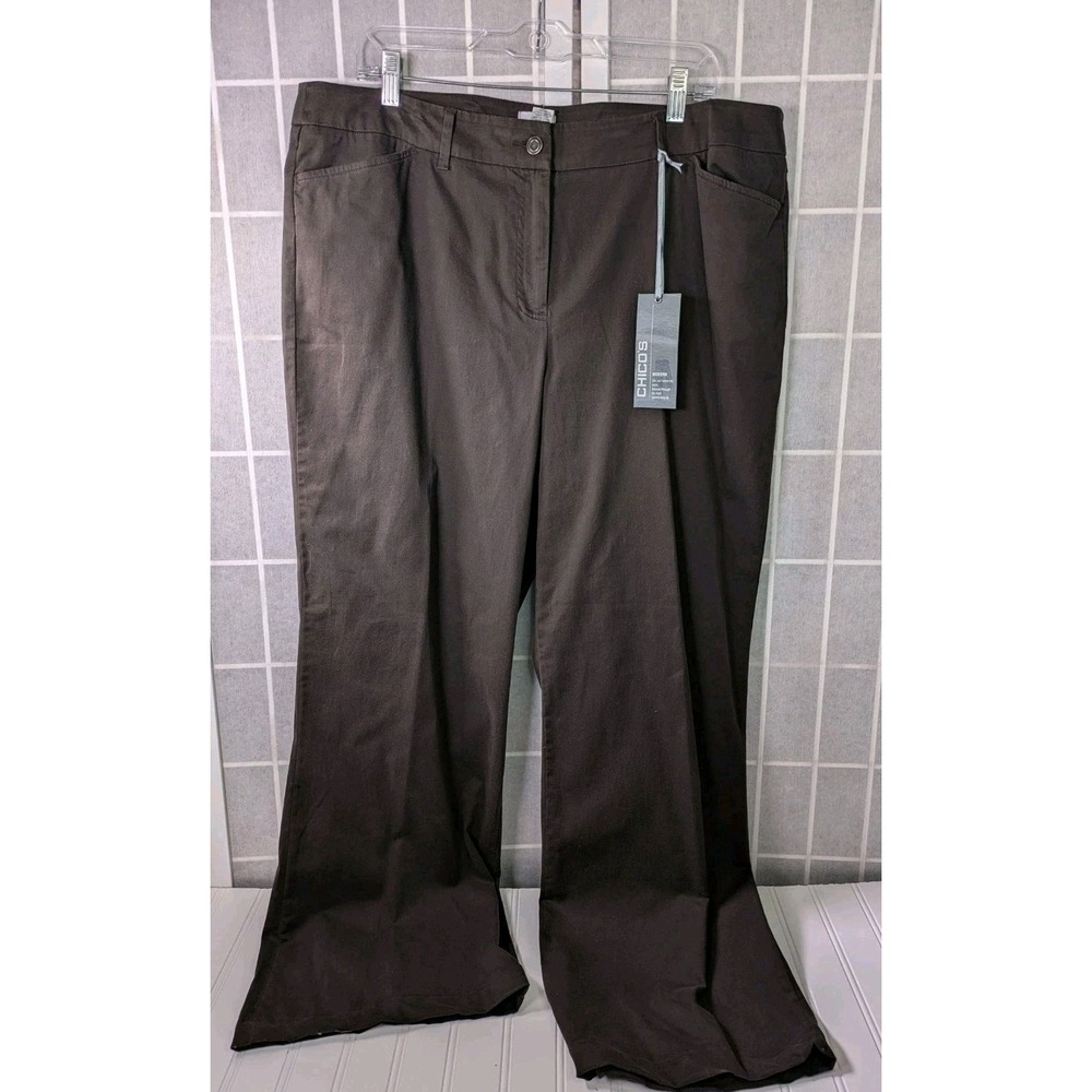 Chicos Womens Pant NWT (XL/14-16) Brown City Sateen Modern Fit Pocket Trouser